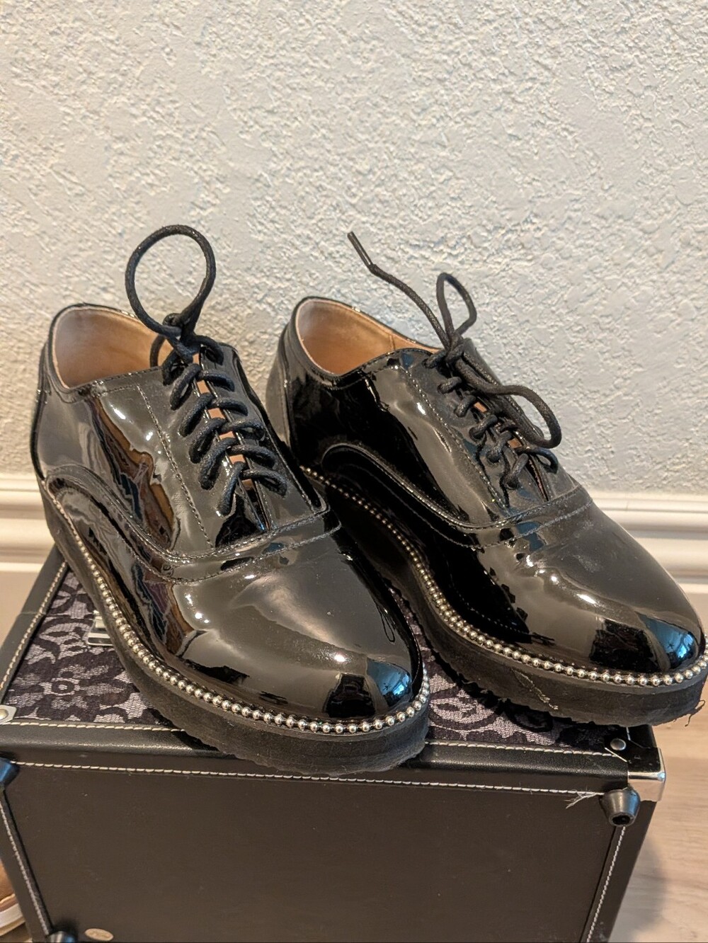 Torrid Black Patent Oxford Lace-Up Shoes with Stud Trim